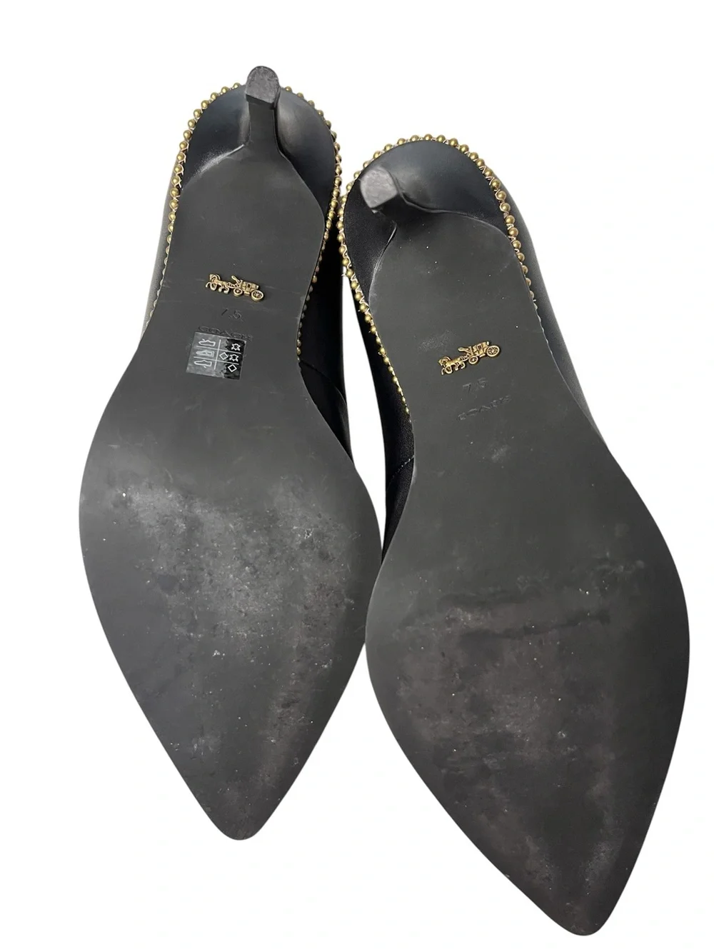 Coach Waverly Black Leather Gold-Tone Studded Stiletto Pumps Sz 7.5